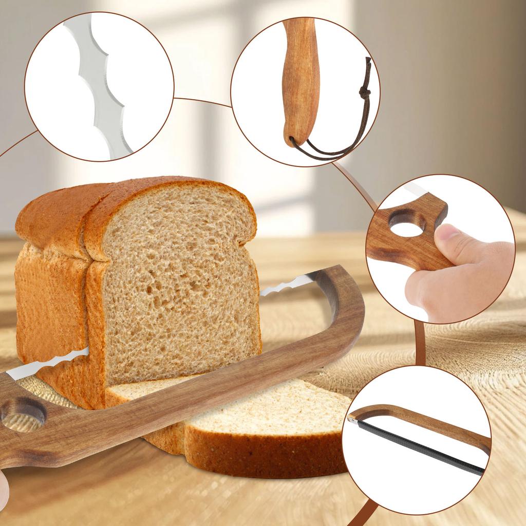 Sourdough Bread Slicer for Homemade Bread Wooden Breads Bow Knife with Stainless Steel Blades Serrated Sourdough Breads Knife