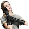 Women's 40cm Long Leather Touchscreen Gloves, Sheepskin Velvet Arm Warmers