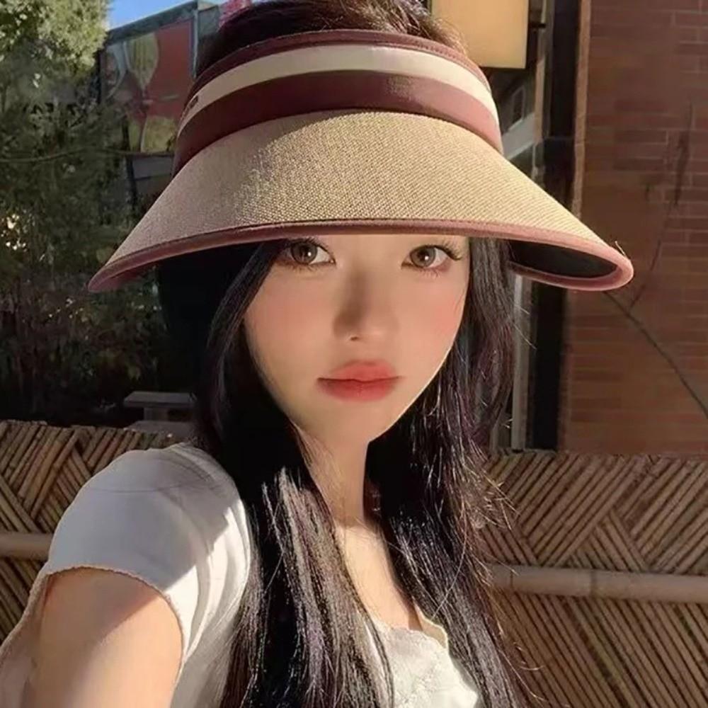 UV Protection Empty Top Hat Foldable Hat Visor Cap Straw Beach Hat  Summer Outdoor Activities