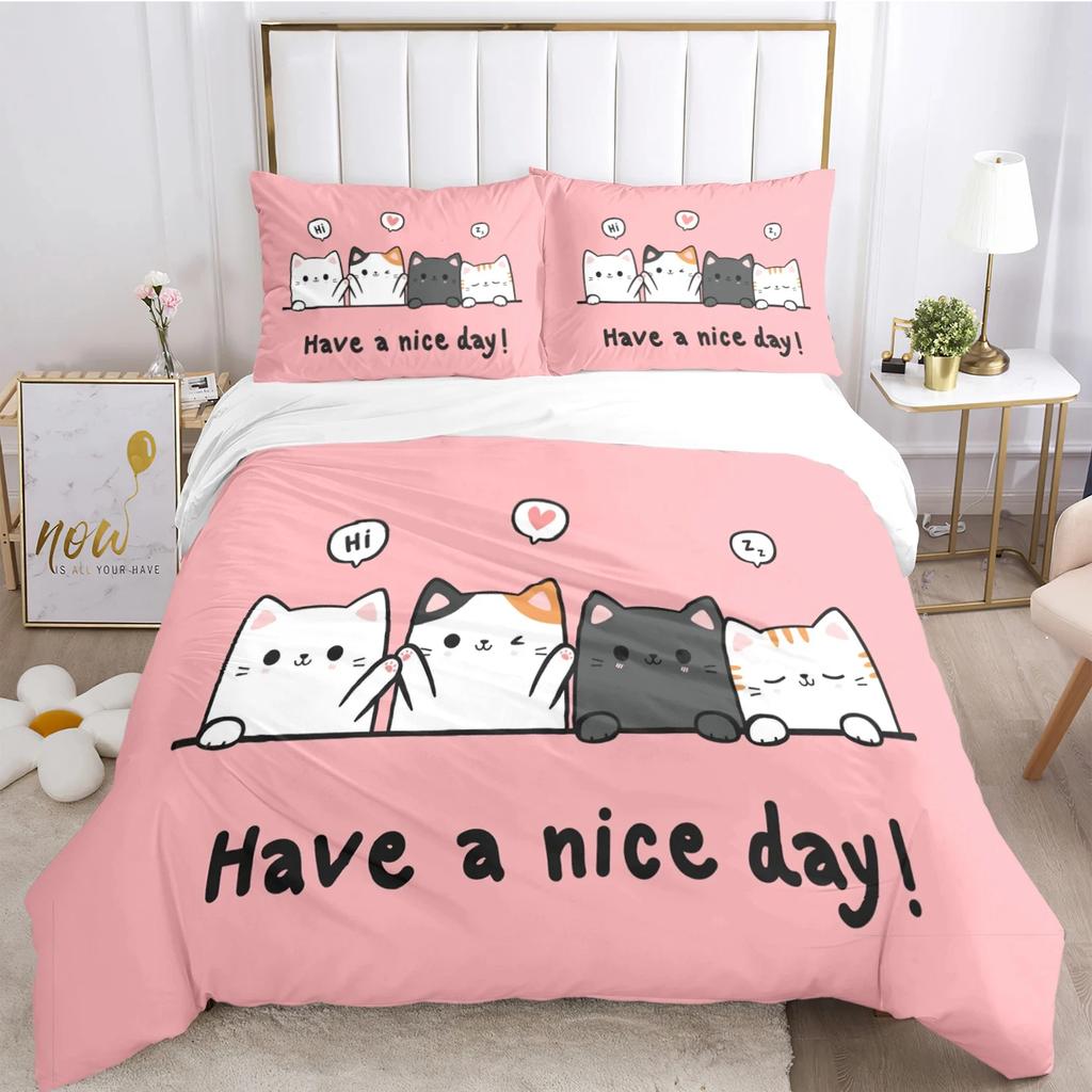Comforter Fashion Cartoon Bedding Set Cat Dog Animal Soft And S For Teens Boys Single/Twin/Queen/King
