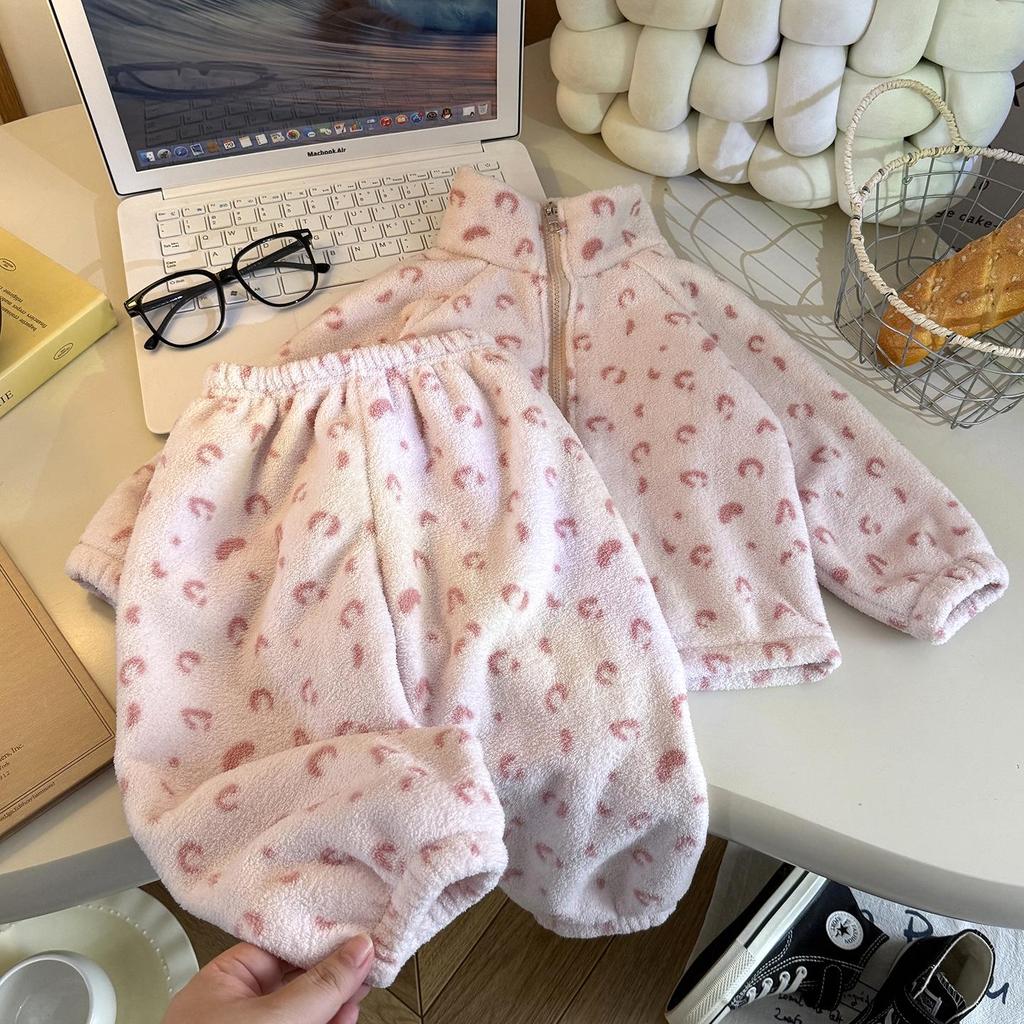 Autumn/Winter Plush Thickened Korean Style Kids Homewear Set - Warm Boys & Girls Clothing