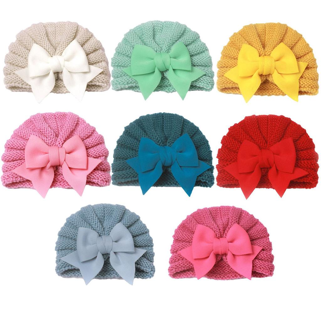 Winter Children's Warm Knitted Hat Baby Bow Solid Color Indian Hat Baby Comfortable Woolen Hat