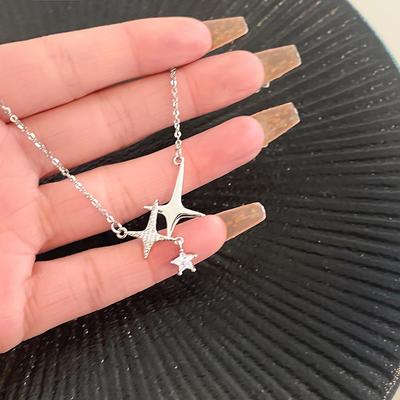 Zircon Star Necklace Women's Light Luxury Niche Design Sense Collarbone Chain Stainless Steel Simple Cold Wind Accessories Summer