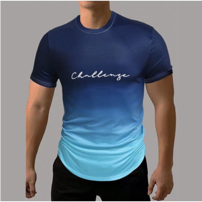 Men's 3D Printed T-Shirt gradient color Short Sleeve O-Neck Pullover casual top