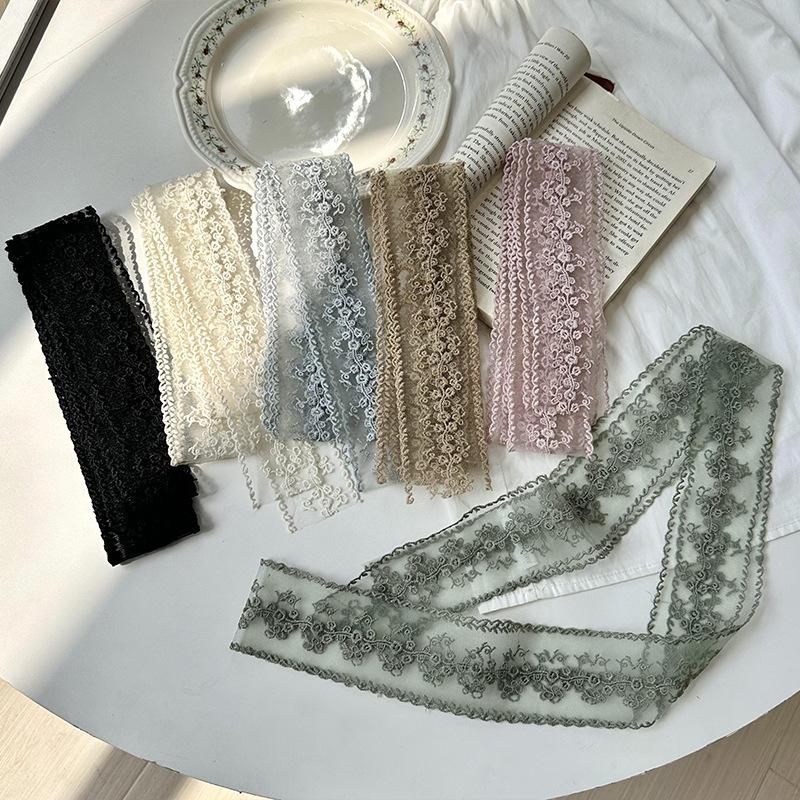 5.5*180cm Elegant Sweet Lace Flower Long Silk Scarf Trendy Girl Embroidery Neck Scarves Decoration Ribbon Headbands Ladies Tie