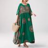 Neues Sommerliches Blumen-Maxikleid für Damen Übergröße Vintage-Stil Locker O-Ausschnitt Kurzarm Urlaubs-Kleid