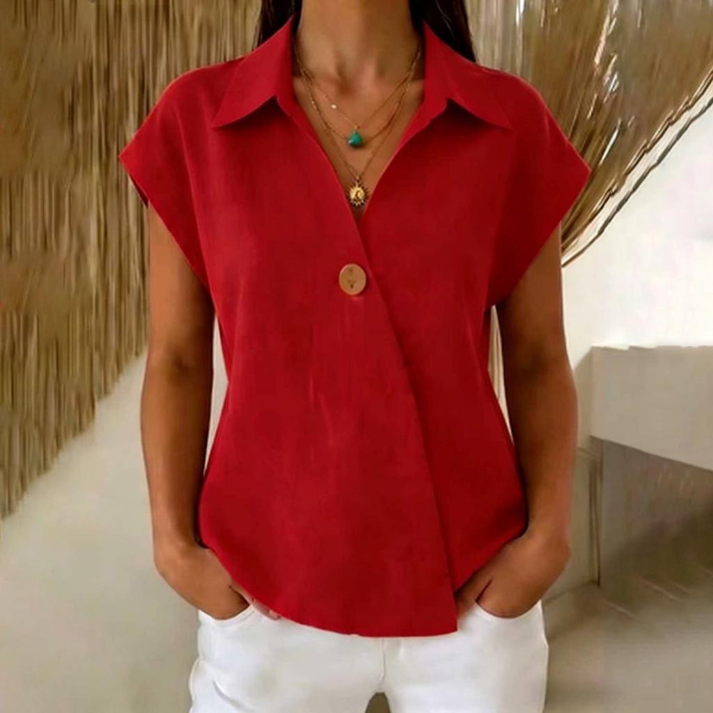 Women V Neck Button Down Shirt Short Sleeve Casual Blouse Lightweight Relaxed Fit Summer Top