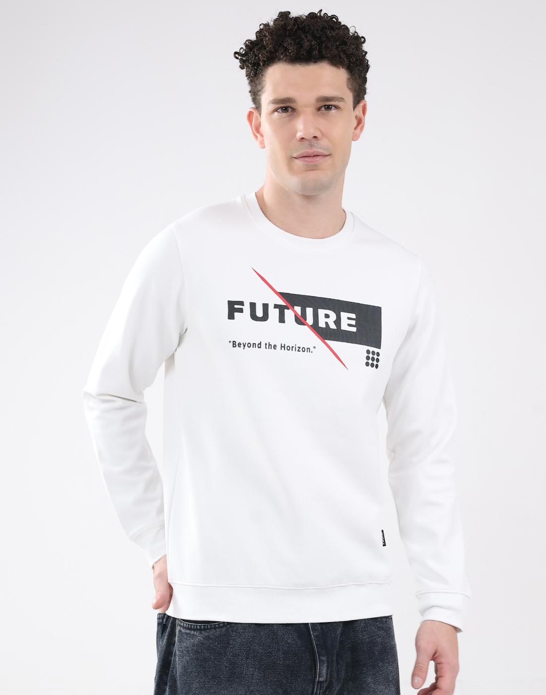 Стильная мужская толстовка с круглым вырезом и длинными рукавами L белый