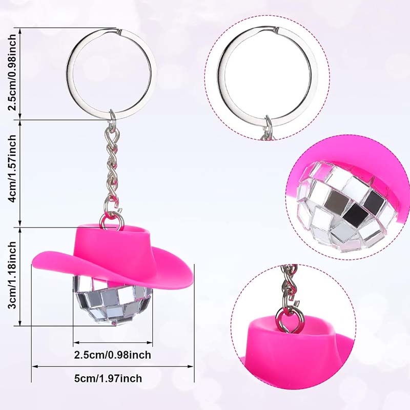 WTEMPO Cowboy Hat Mini Disco Ball Keychain Bling Disco Ball Keychain Ornament DIY Retro Keychain Set Car Key/Door Key/Bag Christmas Tree Decor Pendant