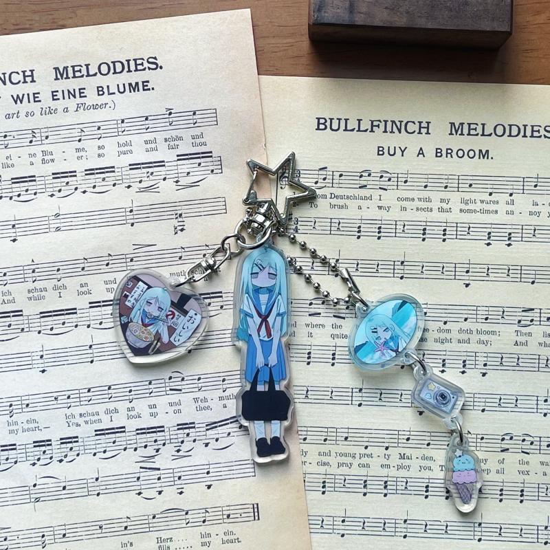 Cartoon Drip Glue Girl Acrylic Keychain Phone Lanyard Kawaii Backpack Pendant Charm Key Hanging Decoration Accessories Gift