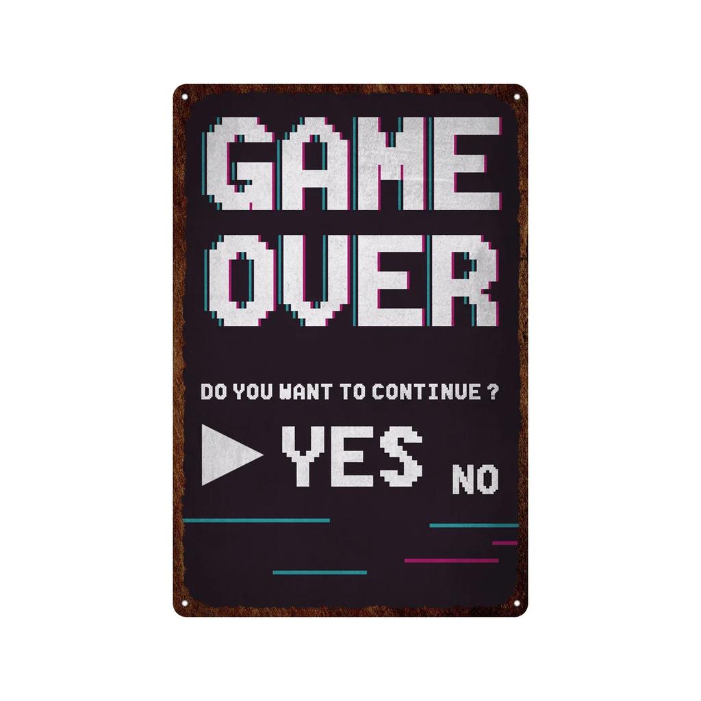 Vintage Game Zone Tin Sign  Gamer At Work Warning Metal Wall Decor for Home Club Game Room Man Cave