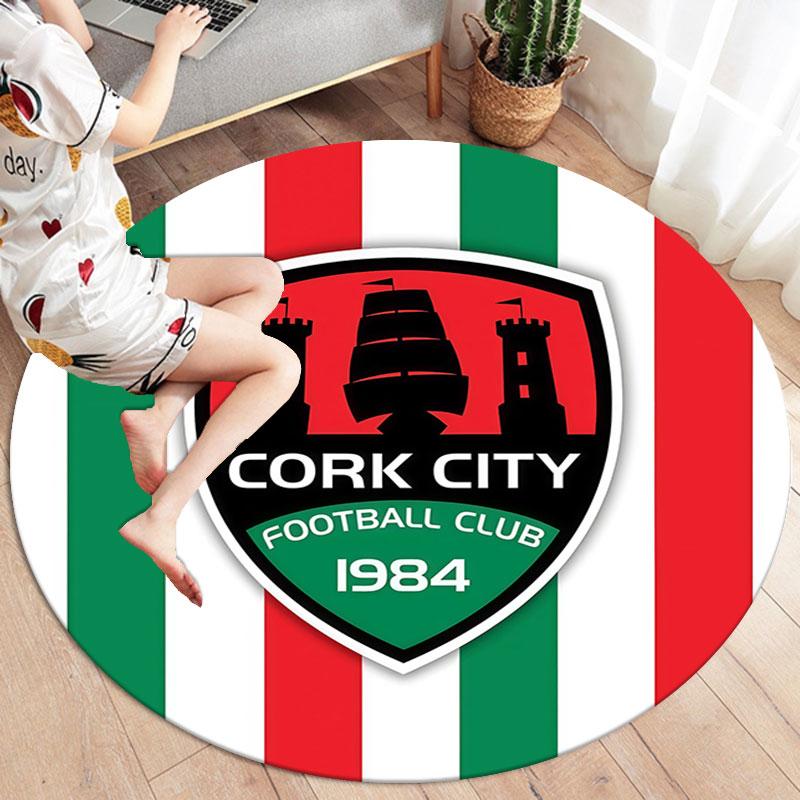 Cork City F.C Round Area Rug,Carpet Rug for Living Room Bedroom Sofa Playroom Decor,Non-slip Floor Mat