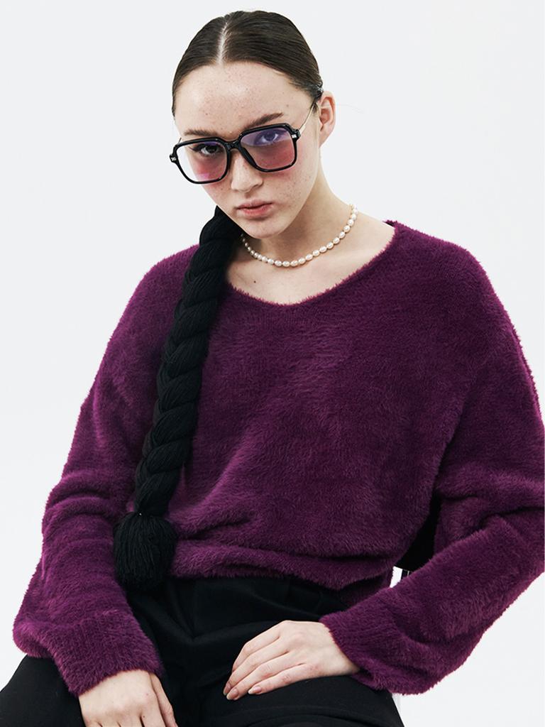 ROHEE APPAREL Soft Fur V-Neck Knit / Burgundy