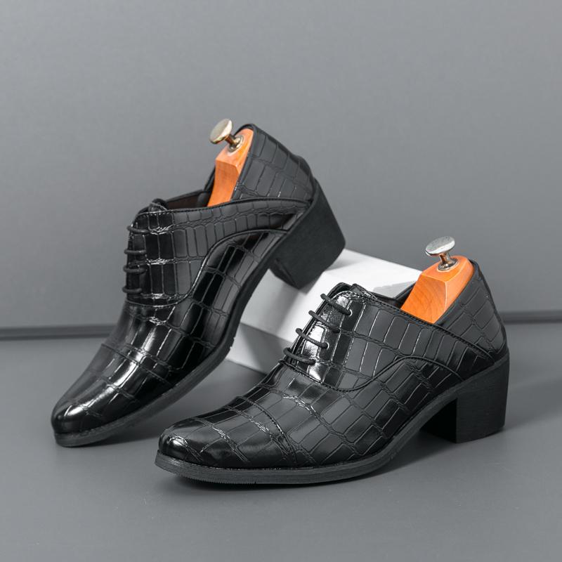 Luxury Brown Men's High Heel Shoe Pointed Leather Dress Shoes for Men Height Increasing Wedding Formal Shoes Men Oxfords