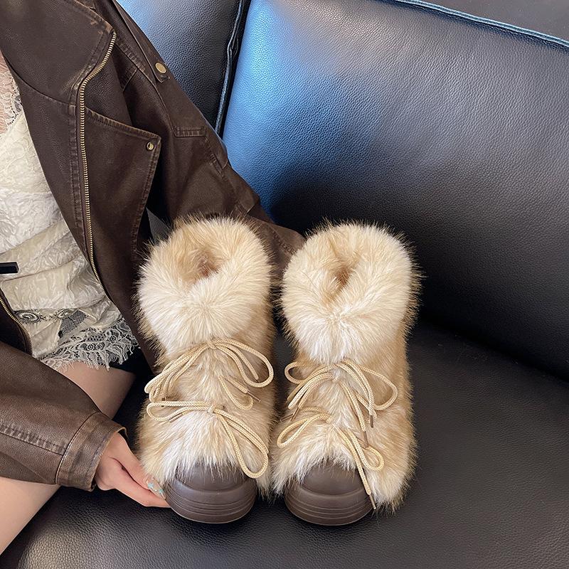 Retro versatile Mao Mao big-headed boots for women 2025 winter new warm and cold-resistant fashionable thick-soled snow boots for women