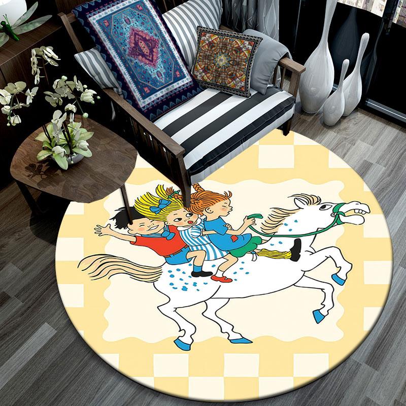 Pippi Cartoon pattern round rug,Carpet Rug for Living Room Bedroom Playroom ,Non-slip Floor Mat,Holiday Gifts and Birthday Gifts.
