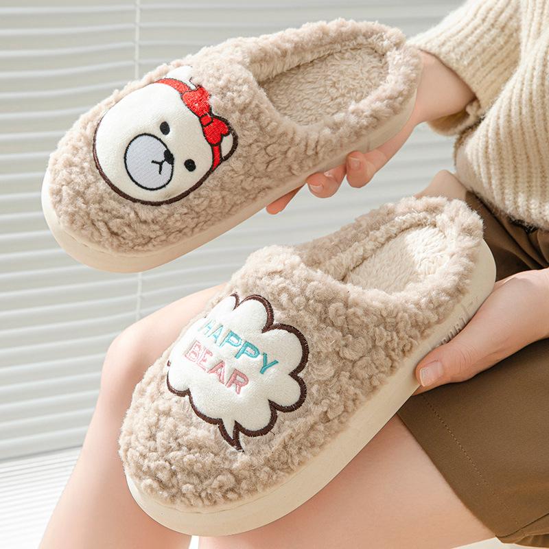 Cotton slippers women's velvet thermal slippers winter cotton drag couple cotton shoes men's thick-soled wool slippers shoes