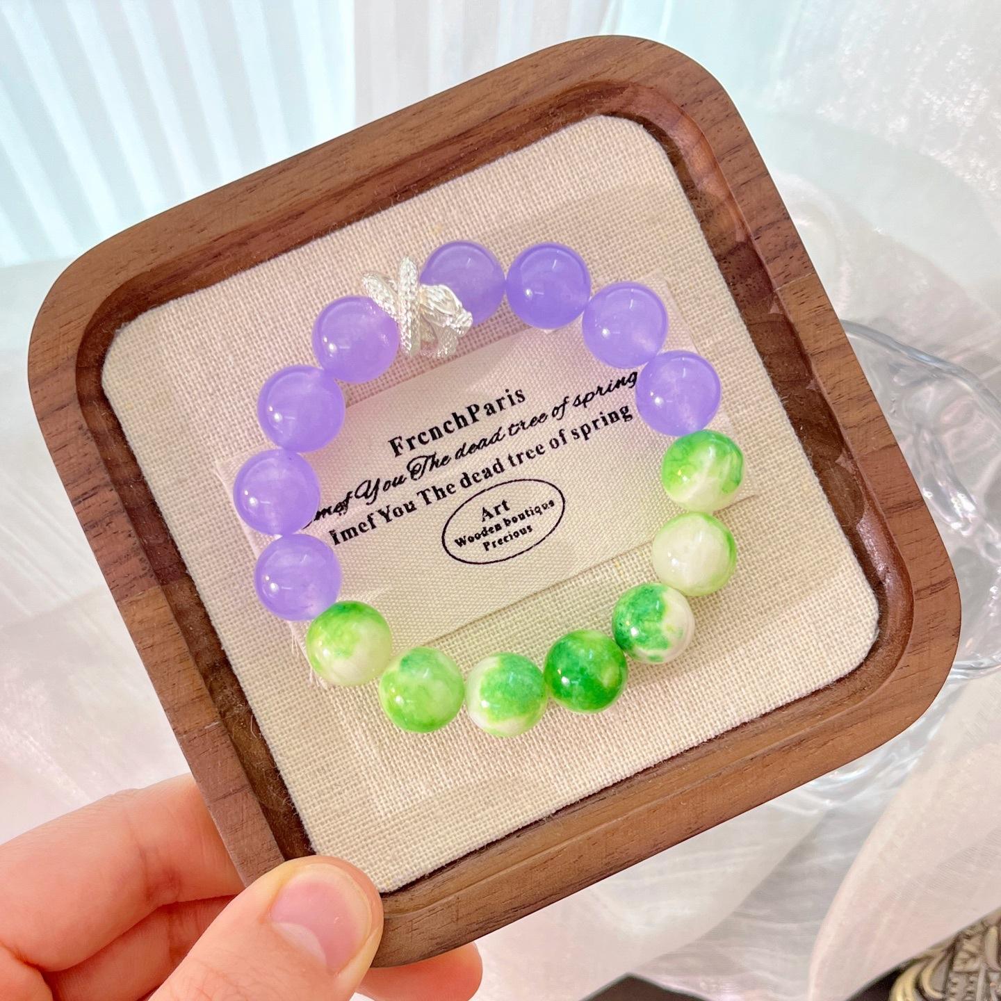 Spring 12Mm Large Particle Green Milk Cap Quartz Stone Bracelet