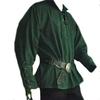 European and American Men's Retro Medieval Lace-Up Long Sleeve Loose-Fit Shirt