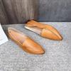 Johnature Retro Women Genuine Leather Pointed Toe Flats Shoes Handmade Shallow Soft Sole Solid Color Slip-on Shoes