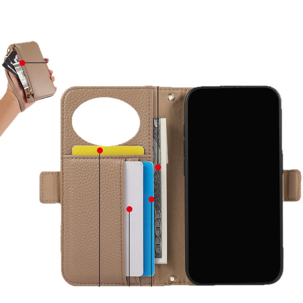 Wallet Case for Apple iPhone 17 ProMax- Zipper Crossbody Adjustable Lanyard Mirror Flip Shockproof Full Cover on iPhone 17/16/15/14/13/12/11/Plus/Pro