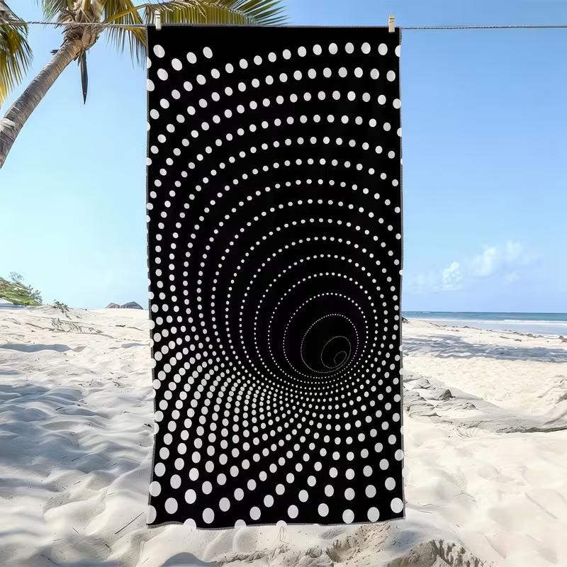 Black White Spiral Polka Dot Beach Towel Abstract Art Print Quick Dry Soft Stylish Towel for Minimalist Lovers