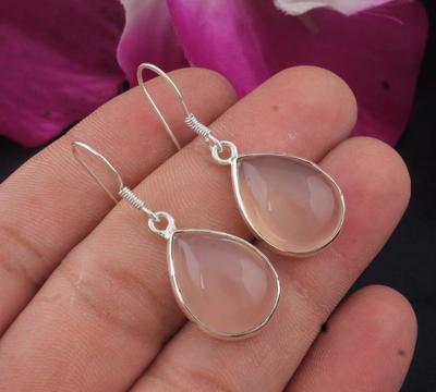 Boucle d'oreille Solide Argent Sterling 925 Boucle d'oreille Quartz Rose Bijoux faits main Cadeau de mariage Bijoux en Argent