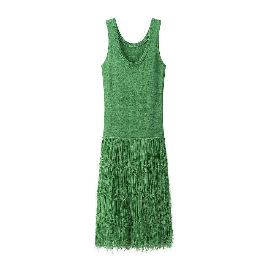 2025 Spring European & American Women's Sleeveless Tassel Dress