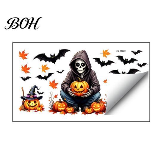 DIY Halloween Party Photo Props Cute Wall Decals, Black Cat Witch Bat Pumpkin Stickers, Fall Removable Festive Glass Window Stickers Peel & Stick Art