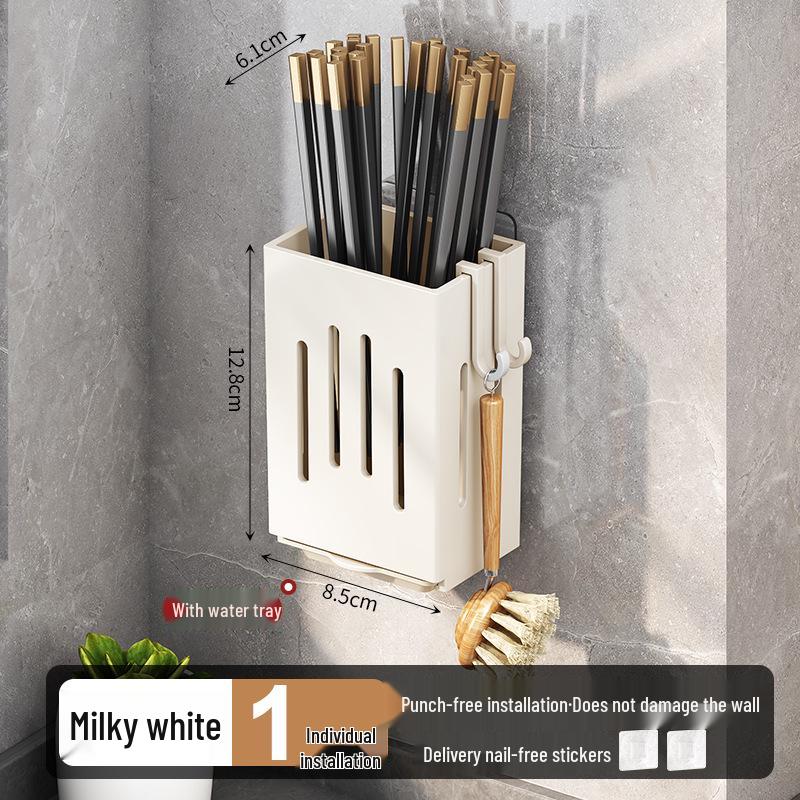 Wall-Mounted Hole-Free Chopstick, Knife & Fork Storage with Hook