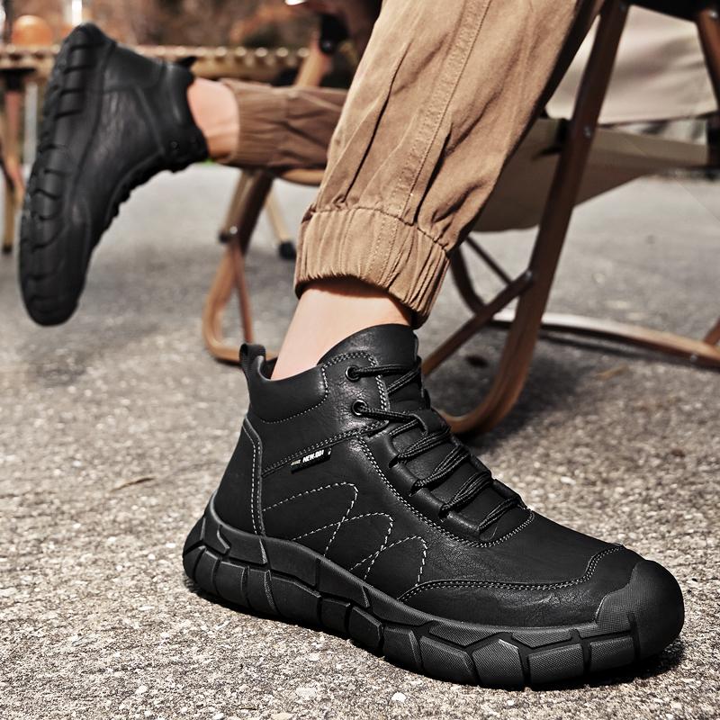 Men's Leather Boots Handmade Outdoor Plush Ankle Boots for Men Casual Shoes Large Size Tooling Shoes