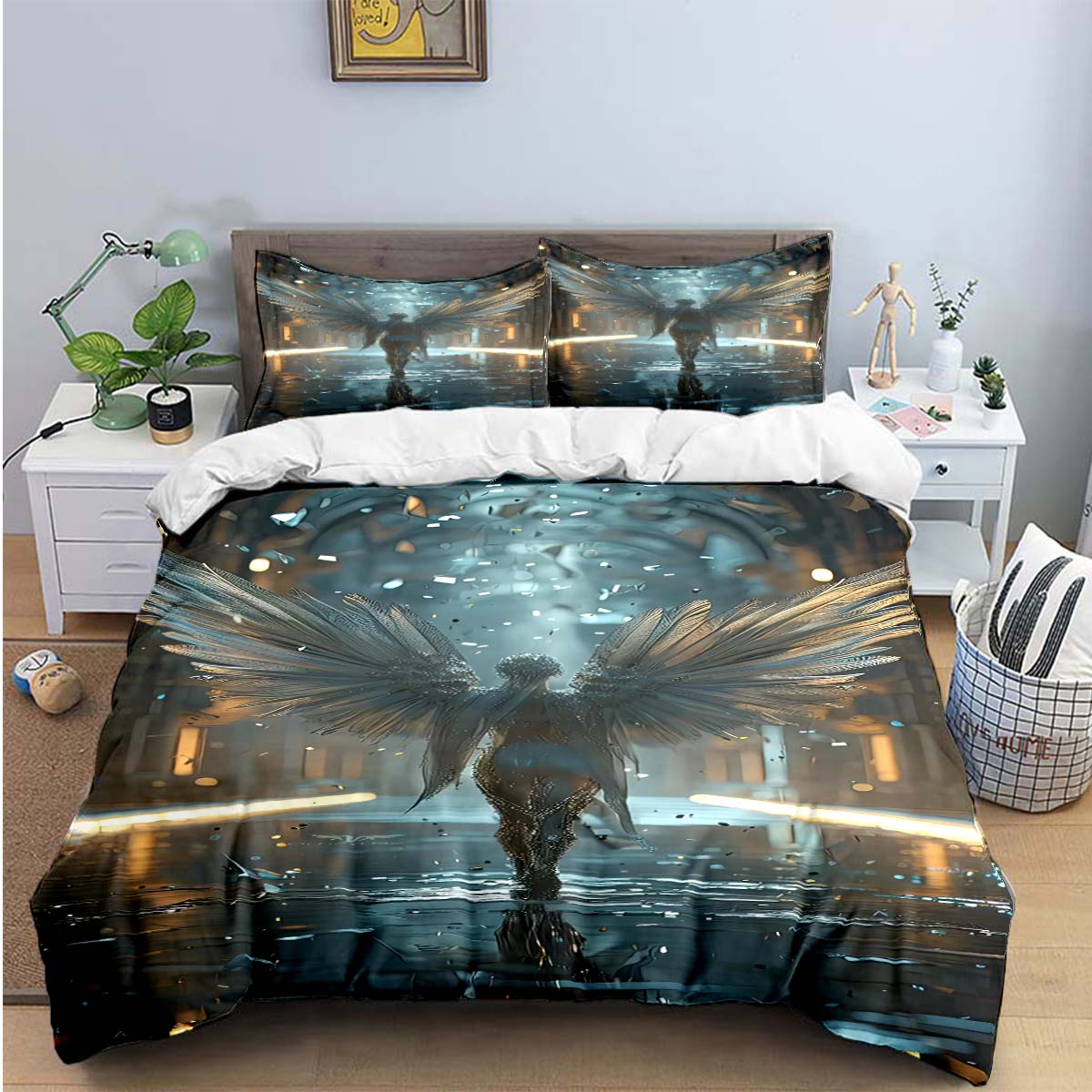 

Exquisite Angel wings printed Bedding Sets exquisite set duvet cover bed comforter set bedding set luxury birthday gift EU Twin 135x200cm