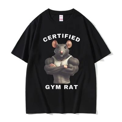Funny Rat Gym Fitness Graphic T-shirt Men Women Fashion Summer Short Sleeve Unsiex Casual High Quality Pure Cotton T Shirts Tops