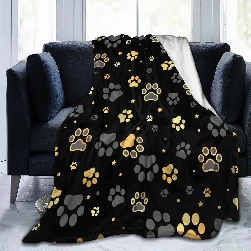 Dog Paw Print Flannel Fleece Throw Blanket for Bed Sofa Travel Camping Lightweight Soft Warm Cozy Plush Blankets for All Seasons