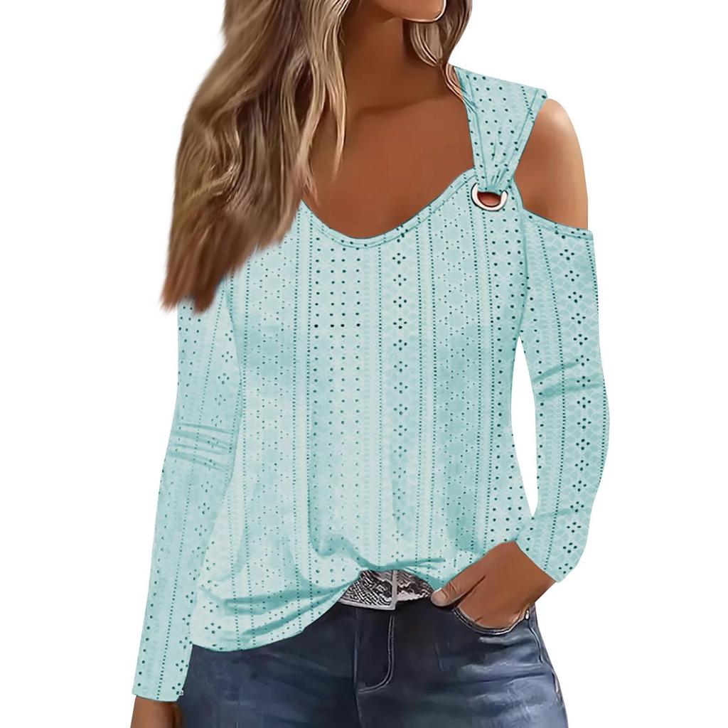 New V-neck Off Shoulder Casual Solid Color  Women's T-Shirt Top
