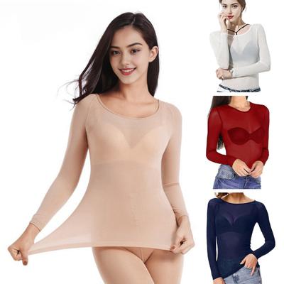 Women T-shirt Round Neck Long Sleeve Slim Fit Pullover Tops See-through Mesh Yarn Bottom Tops Daily Wear