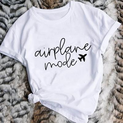 Airplane Mode T-shirts for Women Clothing Traveler Travel Tshirts Vacation T Shirts Pilot Tee Shirt Short Sleeve Tee Clothes