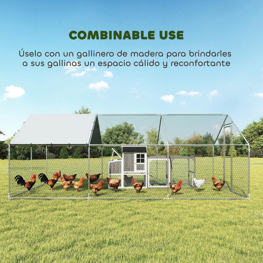 Large Outdoor Galvanized Steel Chicken Coop 5.1x3x1.9 M 15.3 M² With Oxford Cloth Cover And Lock Silver