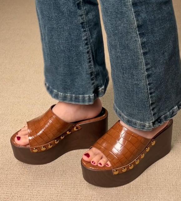 

босоножки на танкетке с текстурой дерева, обувь для женщин, туфли на высоком каблуке, современные сандалии с ремешком на щиколотке, платформа, повседневный комфорт 42 светло-коричневого