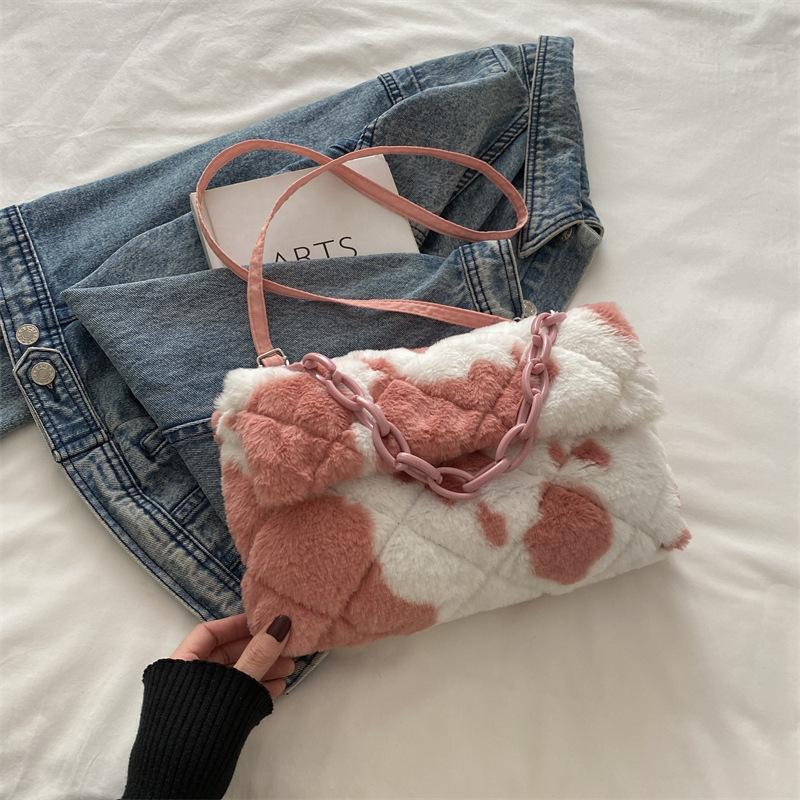 Spring new trend simple plush personalized shoulder bag women s fashion soft waxy underarm bag