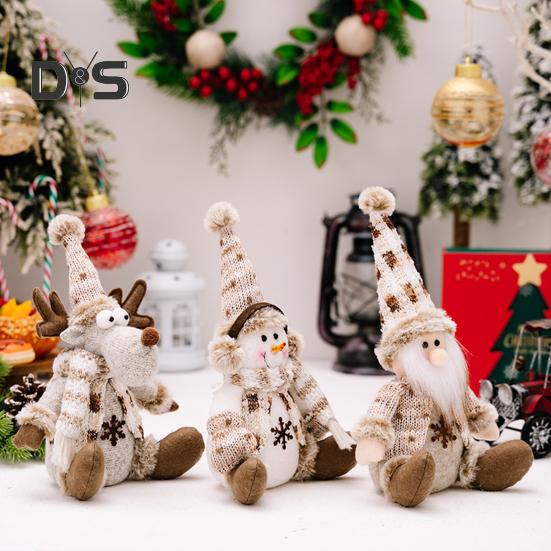 Christmas Doll Plush Knitted Snowman Elk Santa Doll Toy Soft Sitting Christmas Figure Desktop Decor Stuffed Holiday Pillow for Window Bookshelf