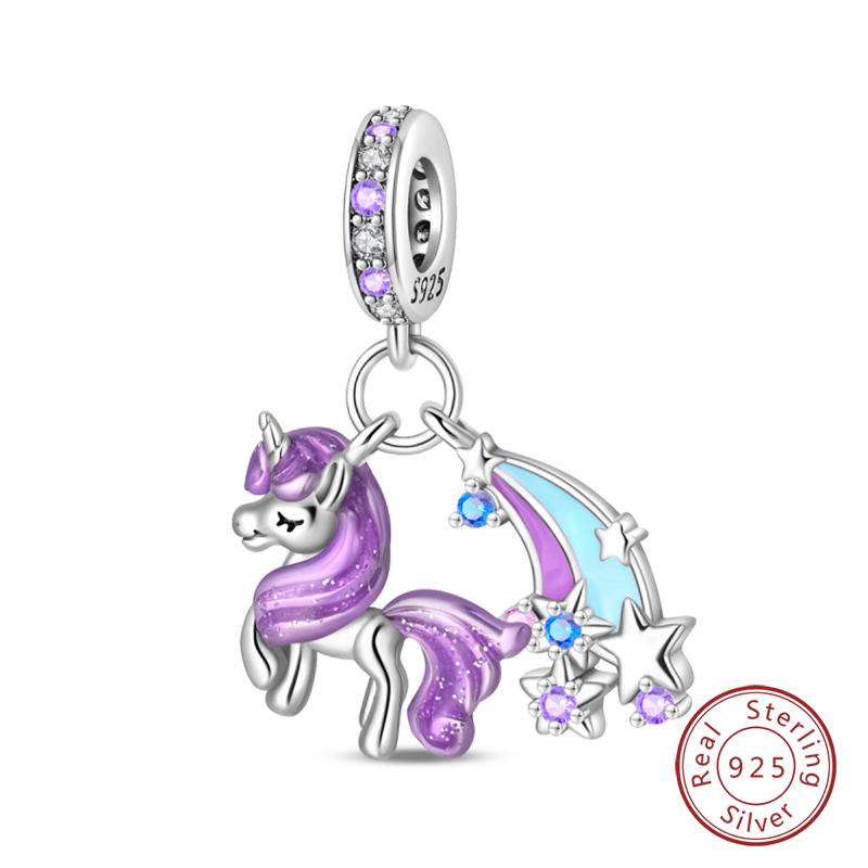 Purple Series Charms Beads 925 Silver Butterfly Firefly Spirit Snake Charm Fit Bracelet Woman DIY Jewelry