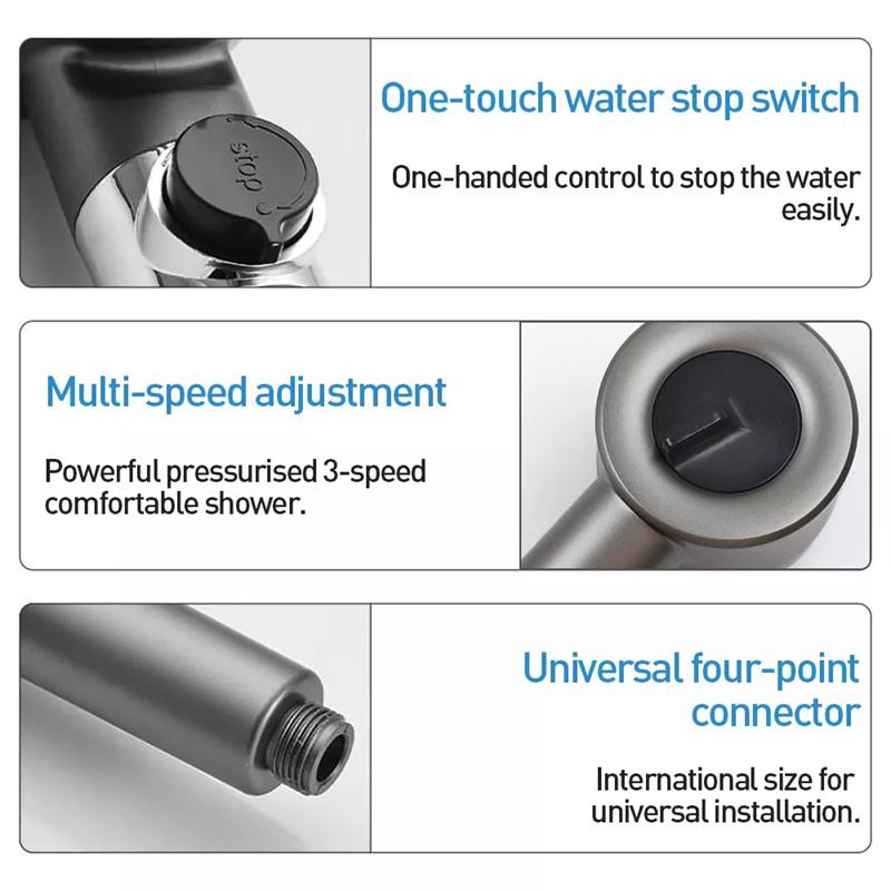 Vysokotlaká filtrovaná sprchová hlavice 3-režimový nastavitelný proud s masážním kartáčem Dešťová baterie Koupelnové doplňky