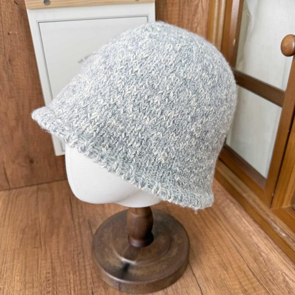 Autumn and Winter Mixed Yarn Knitted Bucket Hat Women's Simple Basin Hat Soft Waxy Warm Face Small Modified Head Type Daily Cold Hat
