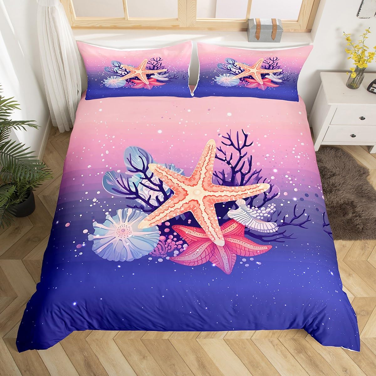 Erosebridal Blue Mermaid Bedding Sets Twin for Girls Cute Unicorn Comforter Cover 2pcs Kids Dreaming Girly Rainbow Duvet Cover Chic Floral F 155x200cm