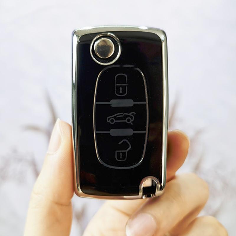 TPU Auto Schlüssel Fernbedienung 2 3 Tasten Klappschlüssel Schale Hülle Für Peugeot 308 207 307 3008 5008 807 Für Citroen C2 C3 C4 C5 C6 C8 Schlüsselanhänger