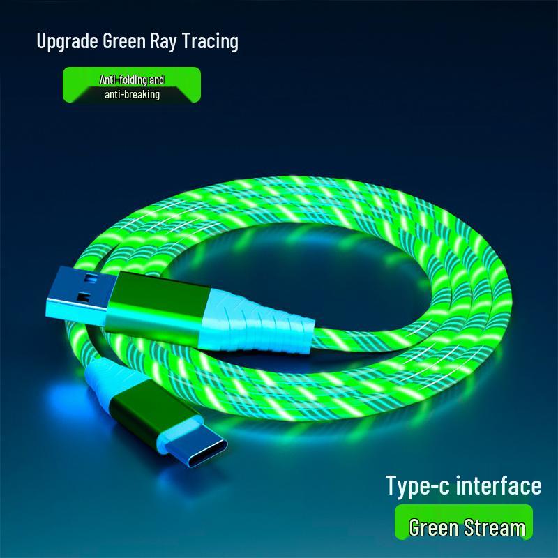 

Three-in-One Fast Charging Cable with Flowing LED Lights for Android, iPhone, and Type-C - Seven-Color Night Light