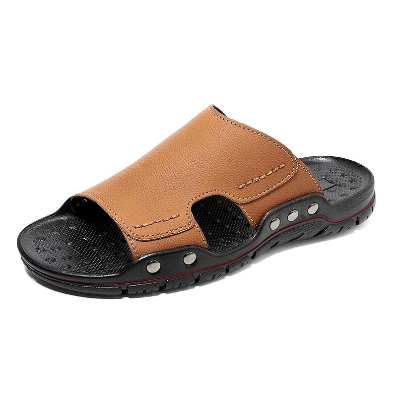 Foreign trade large-size slippers men's summer new trendy men's cool leather casual wear one-word beach shoes