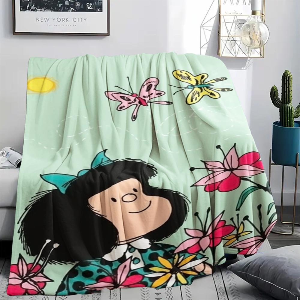 1PC Mafalda Print Flannel Blanket, High quality Comfortable for All Seasons, Home Decor, Warmth and Comfort, Perfect for Christmas Gifts 80