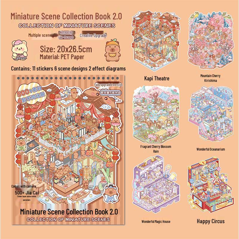 3D Stacked Scenery Sticker Book 2.0: No-Cut PET Miniature Scene with Upgraded Difficulty